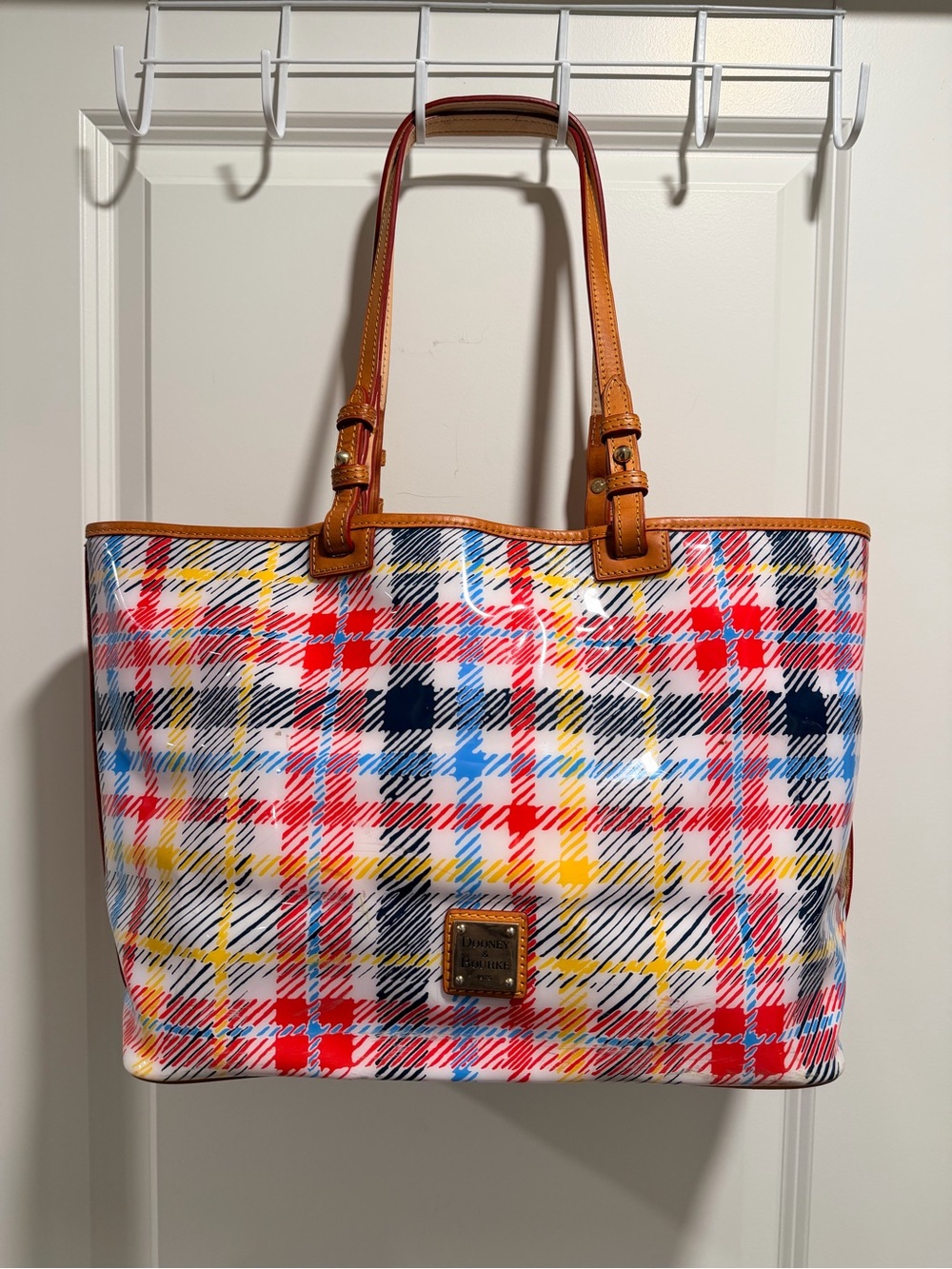 Dooney & Bourke Chatham Plaid Patent Coated Canvas Leisure Shopper Tote Bag